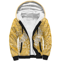 Gold Puakenikeni and Maile Lei Sherpa Hoodie Hawaiian Style Tribal Tapa Double Strand Lei LT9 Unisex Gold - Polynesian Pride