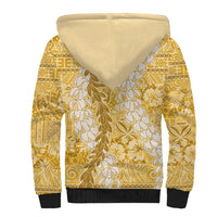 Gold Puakenikeni and Maile Lei Sherpa Hoodie Hawaiian Style Tribal Tapa Double Strand Lei LT9 - Polynesian Pride