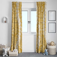 Gold Puakenikeni and Maile Lei Window Curtain Hawaiian Style Tribal Tapa Double Strand Lei
