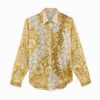Gold Puakenikeni and Maile Lei Women Casual Shirt Hawaiian Style Tribal Tapa Double Strand Lei LT9 - Polynesian Pride