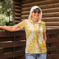 Gold Puakenikeni and Maile Lei Women Polo Shirt Hawaiian Style Tribal Tapa Double Strand Lei LT9 - Polynesian Pride