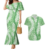 Green Puakenikeni and Maile Lei Couples Matching Mermaid Dress and Hawaiian Shirt Hawaiian Style Tribal Tapa Double Strand Lei LT9 Green - Polynesian Pride