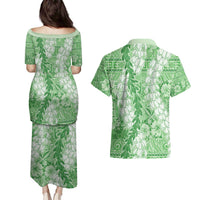 Green Puakenikeni and Maile Lei Couples Matching Puletasi and Hawaiian Shirt Hawaiian Style Tribal Tapa Double Strand Lei LT9 - Polynesian Pride