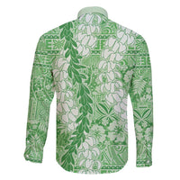 Green Puakenikeni and Maile Lei Family Matching Off Shoulder Maxi Dress and Hawaiian Shirt Hawaiian Style Tribal Tapa Double Strand Lei LT9 - Polynesian Pride