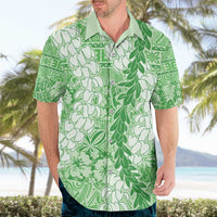 Green Puakenikeni and Maile Lei Hawaiian Shirt Hawaiian Style Tribal Tapa Double Strand Lei LT9 - Polynesian Pride