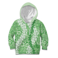 Green Puakenikeni and Maile Lei Kid Hoodie Hawaiian Style Tribal Tapa Double Strand Lei LT9 Hoodie Green - Polynesian Pride