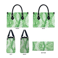 Green Puakenikeni and Maile Lei Leather Bag Hawaiian Style Tribal Tapa Double Strand Lei - Polynesian Pride