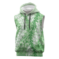 Green Puakenikeni and Maile Lei Sleeveless Hoodie Hawaiian Style Tribal Tapa Double Strand Lei LT9 Green - Polynesian Pride