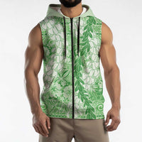 Green Puakenikeni and Maile Lei Sleeveless Zip Hoodie Hawaiian Style Tribal Tapa Double Strand Lei LT9 - Polynesian Pride