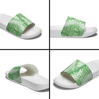 Green Puakenikeni and Maile Lei Slide Sandals Hawaiian Style Tribal Tapa Double Strand Lei - Polynesian Pride