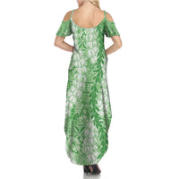 Green Puakenikeni and Maile Lei Summer Maxi Dress Hawaiian Style Tribal Tapa Double Strand Lei LT9 - Polynesian Pride