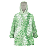 Green Puakenikeni and Maile Lei Wearable Blanket Hoodie Hawaiian Style Tribal Tapa Double Strand Lei LT9 One Size Green - Polynesian Pride