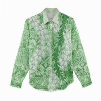 Green Puakenikeni and Maile Lei Women Casual Shirt Hawaiian Style Tribal Tapa Double Strand Lei LT9 - Polynesian Pride
