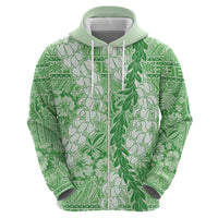Green Puakenikeni and Maile Lei Zip Hoodie Hawaiian Style Tribal Tapa Double Strand Lei LT9 - Polynesian Pride