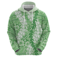 Green Puakenikeni and Maile Lei Zip Hoodie Hawaiian Style Tribal Tapa Double Strand Lei LT9 - Polynesian Pride