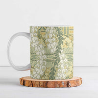 Vintage Puakenikeni and Maile Lei Ceramic Mug Hawaiian Style Tribal Tapa Double Strand Lei - Polynesian Pride