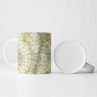 Vintage Puakenikeni and Maile Lei Ceramic Mug Hawaiian Style Tribal Tapa Double Strand Lei - Polynesian Pride