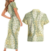 Vintage Puakenikeni and Maile Lei Couples Matching Short Sleeve Bodycon Dress and Hawaiian Shirt Hawaiian Style Tribal Tapa Double Strand Lei LT9 - Polynesian Pride