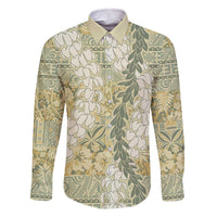 Vintage Puakenikeni and Maile Lei Family Matching Off The Shoulder Long Sleeve Dress and Hawaiian Shirt Hawaiian Style Tribal Tapa Double Strand Lei LT9 Dad's Shirt - Long Sleeve Vintage - Polynesian Pride
