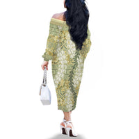 Vintage Puakenikeni and Maile Lei Family Matching Off The Shoulder Long Sleeve Dress and Hawaiian Shirt Hawaiian Style Tribal Tapa Double Strand Lei LT9 - Polynesian Pride