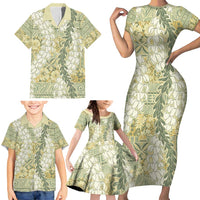 Vintage Puakenikeni and Maile Lei Family Matching Short Sleeve Bodycon Dress and Hawaiian Shirt Hawaiian Style Tribal Tapa Double Strand Lei LT9 - Polynesian Pride