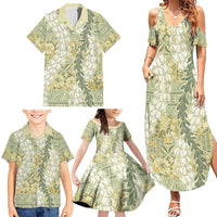 Vintage Puakenikeni and Maile Lei Family Matching Summer Maxi Dress and Hawaiian Shirt Hawaiian Style Tribal Tapa Double Strand Lei LT9 - Polynesian Pride