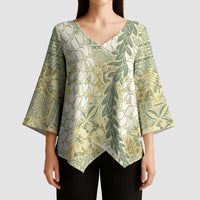 Vintage Puakenikeni and Maile Lei Kimono Sleeve Blouse Hawaiian Style Tribal Tapa Double Strand Lei LT9 - Polynesian Pride