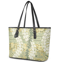 Vintage Puakenikeni and Maile Lei Leather Tote Bag Hawaiian Style Tribal Tapa Double Strand Lei LT9 - Polynesian Pride