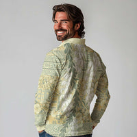 Vintage Puakenikeni and Maile Lei Long Sleeve Polo Shirt Hawaiian Style Tribal Tapa Double Strand Lei LT9 - Polynesian Pride