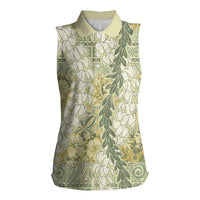 Vintage Puakenikeni and Maile Lei Women Sleeveless Polo Shirt Hawaiian Style Tribal Tapa Double Strand Lei LT9 Female Vintage - Polynesian Pride