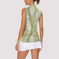 Vintage Puakenikeni and Maile Lei Women Sleeveless Polo Shirt Hawaiian Style Tribal Tapa Double Strand Lei LT9 - Polynesian Pride