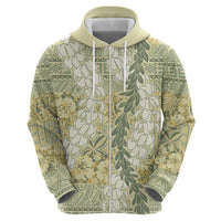 Vintage Puakenikeni and Maile Lei Zip Hoodie Hawaiian Style Tribal Tapa Double Strand Lei LT9 - Polynesian Pride