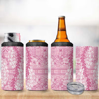 Pink Puakenikeni and Maile Lei 4 in 1 Can Cooler Tumbler Hawaiian Style Tribal Tapa Double Strand Lei LT9 - Polynesian Pride