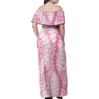 Pink Puakenikeni and Maile Lei Family Matching Off Shoulder Maxi Dress and Hawaiian Shirt Hawaiian Style Tribal Tapa Double Strand Lei LT9 - Polynesian Pride