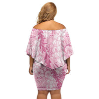 Pink Puakenikeni and Maile Lei Family Matching Off Shoulder Short Dress and Hawaiian Shirt Hawaiian Style Tribal Tapa Double Strand Lei LT9 - Polynesian Pride