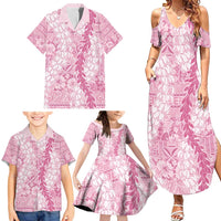 Pink Puakenikeni and Maile Lei Family Matching Summer Maxi Dress and Hawaiian Shirt Hawaiian Style Tribal Tapa Double Strand Lei LT9 - Polynesian Pride