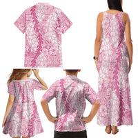 Pink Puakenikeni and Maile Lei Family Matching Tank Maxi Dress and Hawaiian Shirt Hawaiian Style Tribal Tapa Double Strand Lei LT9 - Polynesian Pride