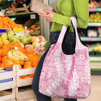 Pink Puakenikeni and Maile Lei Grocery Bag Hawaiian Style Tribal Tapa Double Strand Lei