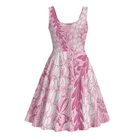 Pink Puakenikeni and Maile Lei Midi Dress Hawaiian Style Tribal Tapa Double Strand Lei LT9 - Polynesian Pride