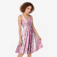 Pink Puakenikeni and Maile Lei Midi Dress Hawaiian Style Tribal Tapa Double Strand Lei LT9 - Polynesian Pride