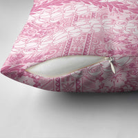 Pink Puakenikeni and Maile Lei Pillow Cover Hawaiian Style Tribal Tapa Double Strand Lei - Polynesian Pride