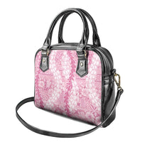 Pink Puakenikeni and Maile Lei Shoulder Handbag Hawaiian Style Tribal Tapa Double Strand Lei