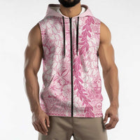 Pink Puakenikeni and Maile Lei Sleeveless Zip Hoodie Hawaiian Style Tribal Tapa Double Strand Lei LT9 - Polynesian Pride