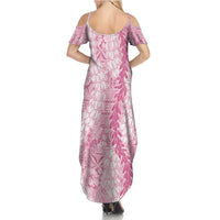 Pink Puakenikeni and Maile Lei Summer Maxi Dress Hawaiian Style Tribal Tapa Double Strand Lei LT9 - Polynesian Pride