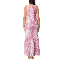 Pink Puakenikeni and Maile Lei Tank Maxi Dress Hawaiian Style Tribal Tapa Double Strand Lei LT9 - Polynesian Pride