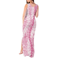 Pink Puakenikeni and Maile Lei Tank Maxi Dress Hawaiian Style Tribal Tapa Double Strand Lei LT9 - Polynesian Pride