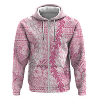 Pink Puakenikeni and Maile Lei Zip Hoodie Hawaiian Style Tribal Tapa Double Strand Lei LT9 Zip Hoodie Pink - Polynesian Pride