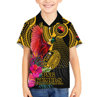 Personalised Papua New Guinea Rugby Family Matching Off Shoulder Long Sleeve Dress and Hawaiian Shirt PNG Kumuls Champions Pacific Bowl LT9 Son's Shirt Gold - Polynesian Pride