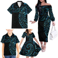 New Zealand Tribal Tattoo Family Matching Off The Shoulder Long Sleeve Dress and Hawaiian Shirt With Matariki Art LT9 - Polynesian Pride
