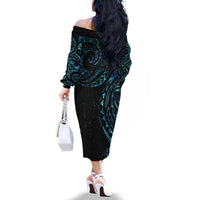 New Zealand Tribal Tattoo Family Matching Off The Shoulder Long Sleeve Dress and Hawaiian Shirt With Matariki Art LT9 - Polynesian Pride